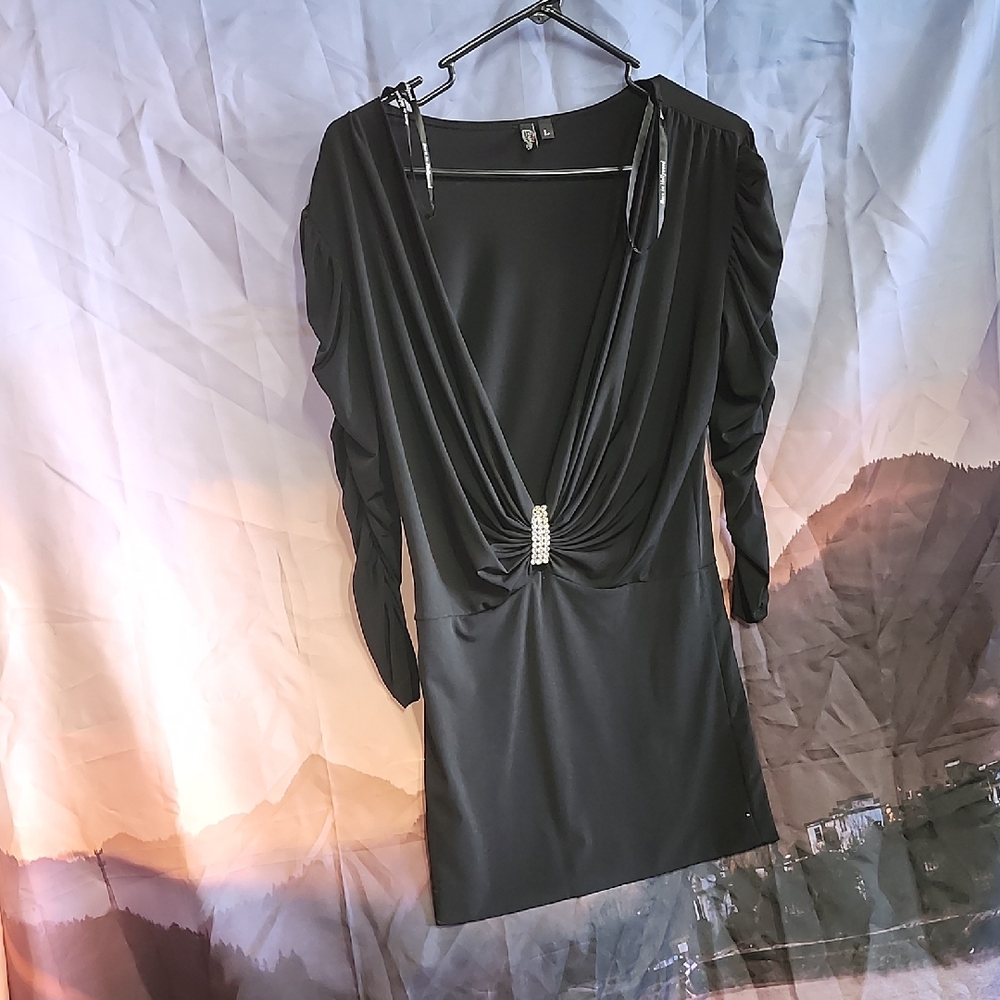 *Forplay Elegant Black Long Sleeve Dress with Sparkling Detail Large